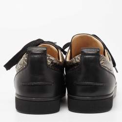 Pre Owned Christian Louboutin Black Leather Spike low Top Sneakers Size 40.5