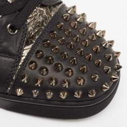 Pre Owned Christian Louboutin Black Leather Spike low Top Sneakers Size 40.5
