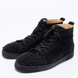 Christian Louboutin Black Suede Louis Junior Spikes Low-Top Sneakers Size  45 Christian Louboutin