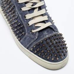 Pre Owned Christian Louboutin  Blue  Suede Louis Junior Spikes  High Top Sneakers Size 42