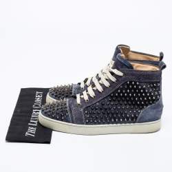 Pre Owned Christian Louboutin  Blue  Suede Louis Junior Spikes  High Top Sneakers Size 42