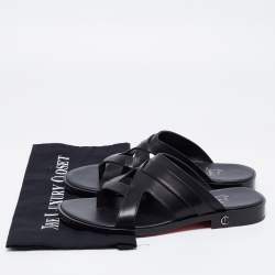 Christian Louboutin Black Leather Sinouhe Thong Flat Sandals Size 41