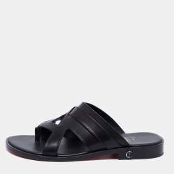 Christian Louboutin Black Leather Sinouhe Thong Flat Sandals Size 41