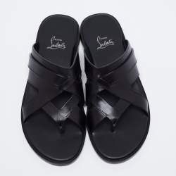 Christian Louboutin Black Leather Sinouhe Thong Flat Sandals Size 41