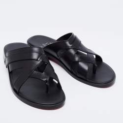 Christian Louboutin Black Leather Sinouhe Thong Flat Sandals Size 41