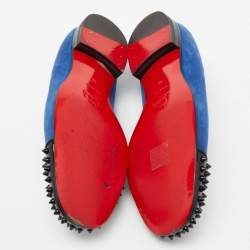 Christian Louboutin Blue/Black Suede and Patent Leather Harvanana Spiked Smoking Slippers Size 42