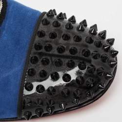 Christian Louboutin Blue/Black Suede and Patent Leather Harvanana Spiked Smoking Slippers Size 42