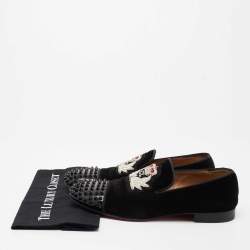 Christian Louboutin Black Suede and Patent Leather Harvanana Spiked Smoking Slippers Size 42