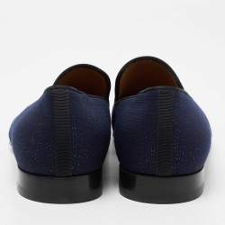 مملوكة مسبقًا Christian Louboutin Indigo Blue/Black Fabric and Patent Leather Dandelion Cap Toe Smoking Slipper Size 43.5