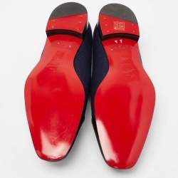 مملوكة مسبقًا Christian Louboutin Indigo Blue/Black Fabric and Patent Leather Dandelion Cap Toe Smoking Slipper Size 43.5