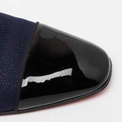 مملوكة مسبقًا Christian Louboutin Indigo Blue/Black Fabric and Patent Leather Dandelion Cap Toe Smoking Slipper Size 43.5