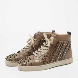 Christian Louboutin Brown Leather Mens Louis Allover Spikes High Top  Sneaker42,5
