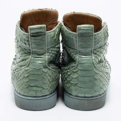 Pre Owned حذاء رياضي كريستيان لوبوتان لويفي جلد ثعبان أخضر منت عنق طويل مقاس 44.5