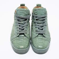 Pre Owned حذاء رياضي كريستيان لوبوتان لويفي جلد ثعبان أخضر منت عنق طويل مقاس 44.5