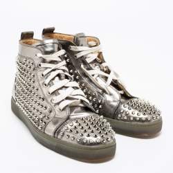 Christian Louboutin Silver Leather Louis Spikes High-Top Sneakers Size 44