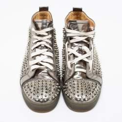 Christian Louboutin Silver Leather Louis Spikes High-Top Sneakers Size 44