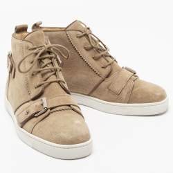 Christian Louboutin Beige Suede Nono Strap Reglisse High Top Sneakers Size 41 