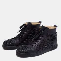 Pre Owned Christian Louboutin Black Leather Louis Spikes High Top Sneakers Size 42.5