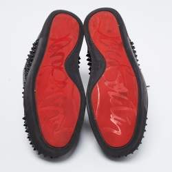 Pre Owned Christian Louboutin Black Leather Louis Spikes High Top Sneakers Size 42.5