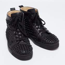 Pre Owned Christian Louboutin Black Leather Louis Spikes High Top Sneakers Size 42.5