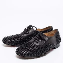 Christian Louboutin Black Leather Freddy Spikes Oxfords Size 41.5