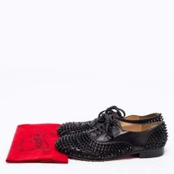 Christian Louboutin Black Leather Freddy Spikes Oxfords Size 41.5