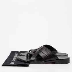Pre Owned Christian Louboutin Black Leather Sinouhe Thong Flat Sandals Size 45