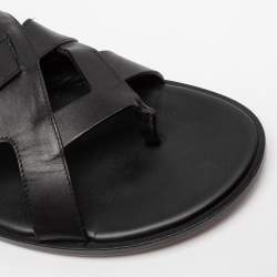 Pre Owned Christian Louboutin Black Leather Sinouhe Thong Flat Sandals Size 45