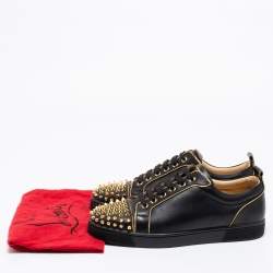 Pre Owned Christian Louboutin Black Leather Louis Junior Spikes Low-Top Sneakers Size 41