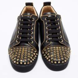 Pre Owned Christian Louboutin Black Leather Louis Junior Spikes Low-Top Sneakers Size 41