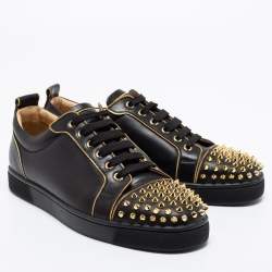 Pre Owned Christian Louboutin Black Leather Louis Junior Spikes Low-Top Sneakers Size 41