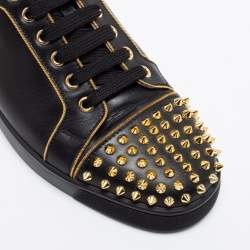 Pre Owned Christian Louboutin Black Leather Louis Junior Spikes Low-Top Sneakers Size 41