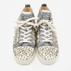 مملوكة مسبقًا Christian Louboutin Grey/White Python And Leather Louis Spikes High Top Sneakers Size 41