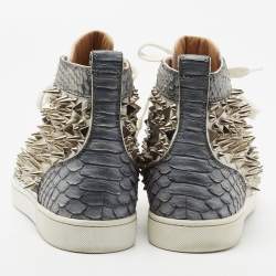 مملوكة مسبقًا Christian Louboutin Grey/White Python And Leather Louis Spikes High Top Sneakers Size 41