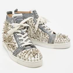 مملوكة مسبقًا Christian Louboutin Grey/White Python And Leather Louis Spikes High Top Sneakers Size 41