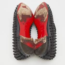 Pre Owned Christian Louboutin Black Leather Dandelion Spikes Smoking Slippers Size 41.5