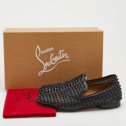 Pre Owned Christian Louboutin Black Leather Dandelion Spikes Smoking Slippers Size 41.5