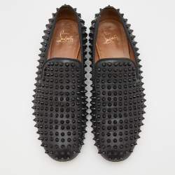 Pre Owned Christian Louboutin Black Leather Dandelion Spikes Smoking Slippers Size 41.5