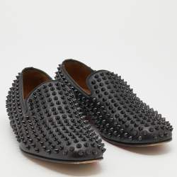 Pre Owned Christian Louboutin Black Leather Dandelion Spikes Smoking Slippers Size 41.5