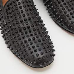 Pre Owned Christian Louboutin Black Leather Dandelion Spikes Smoking Slippers Size 41.5