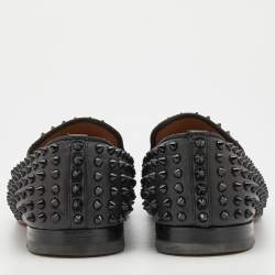 Pre Owned Christian Louboutin Black Leather Dandelion Spikes Smoking Slippers Size 41.5