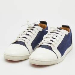 Pre Owned حذاء رياضي كريستيان لوبوتان دينم وجلد ثلاثي اللون مقدمة بيضاء بعنق منخفض مقاس 42