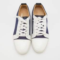 Pre Owned حذاء رياضي كريستيان لوبوتان دينم وجلد ثلاثي اللون مقدمة بيضاء بعنق منخفض مقاس 42