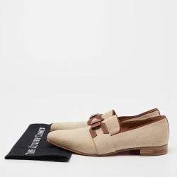 Christian Louboutin Beige/Brown Woven Fabric and Leather Smoking Slippers Size 41