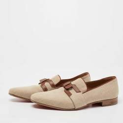 Christian Louboutin Beige/Brown Woven Fabric and Leather Smoking Slippers Size 41