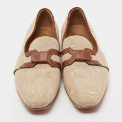 Christian Louboutin Beige/Brown Woven Fabric and Leather Smoking Slippers Size 41