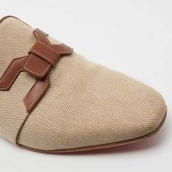Christian Louboutin Beige/Brown Woven Fabric and Leather Smoking Slippers Size 41