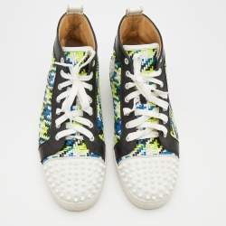 مملوكة مسبقًا Christian Louboutin Multicolor Woven Leather Louis Spikes Cap Toe High Top Sneakers Size 41.5