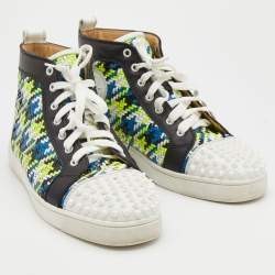 مملوكة مسبقًا Christian Louboutin Multicolor Woven Leather Louis Spikes Cap Toe High Top Sneakers Size 41.5