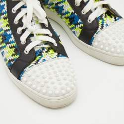 مملوكة مسبقًا Christian Louboutin Multicolor Woven Leather Louis Spikes Cap Toe High Top Sneakers Size 41.5